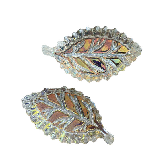 Vtg Iridescent Paper Weights Set Of 2 Art Glass Gold Bottom Leaf 3" Paperweights - Picture 3 of 10